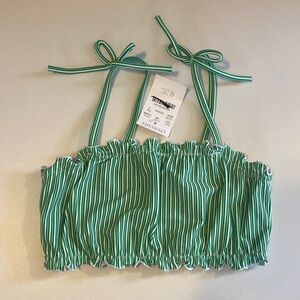 J crew Crewcuts Green and White Striped bikini top size 6 green